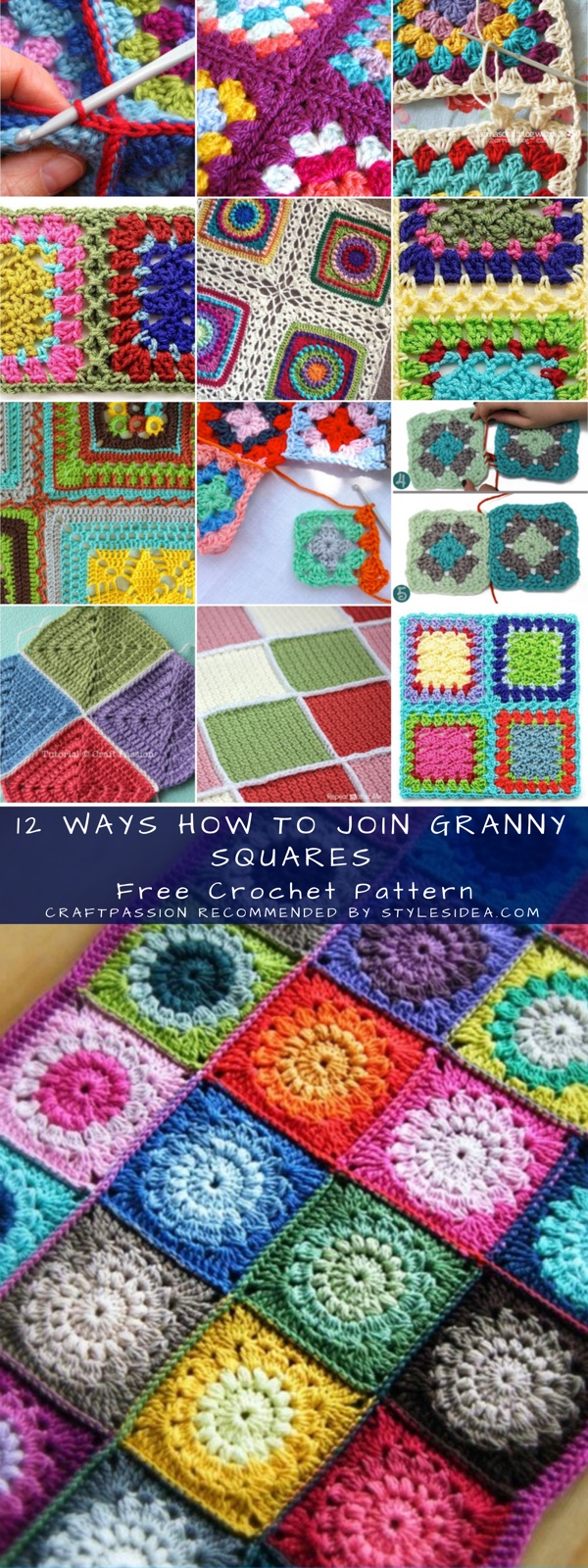 12 Granny Square Crochet Pattern 12 Ways How To Join Granny Squares Crochet Patterns Free Styles Idea