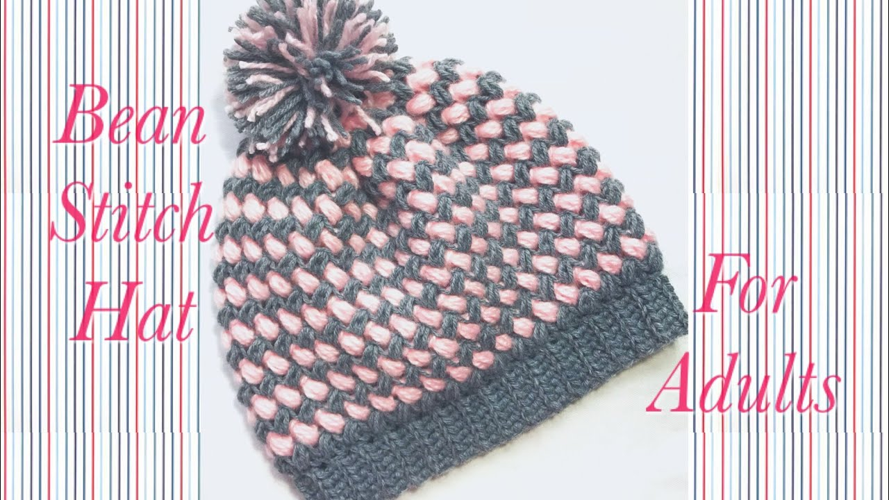 Adult Crochet Beanie Pattern Crochet Bean Stitch Adult Beanie Winter Hat In Two Colors Easy To