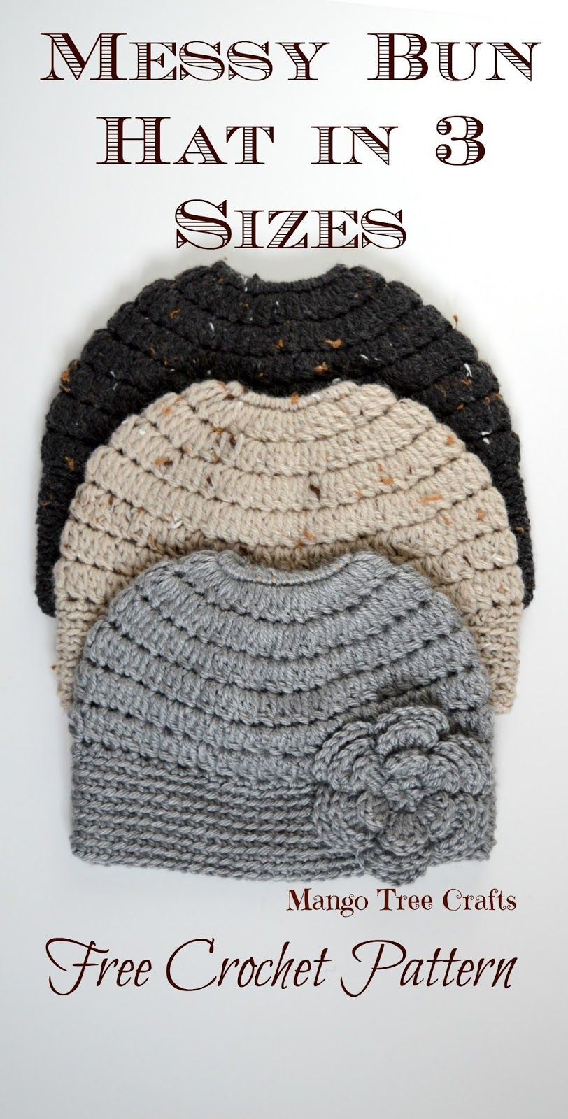 Adult Crochet Beanie Pattern Messy Bun Crochet Hat Pattern 3 Sizes From Child To Adult Modern