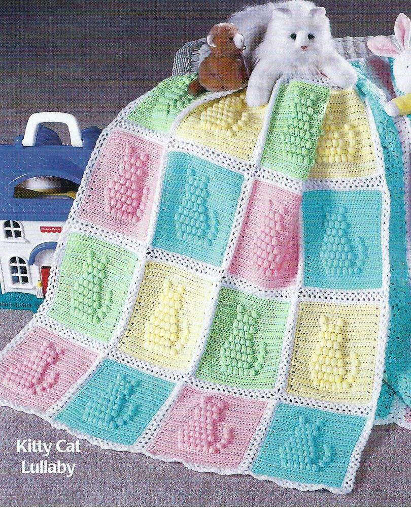Baby Afghan Crochet Patterns Ba Blanket Crochet Pattern Afghan Cover Kitty Cat Lulla 120 Ebay