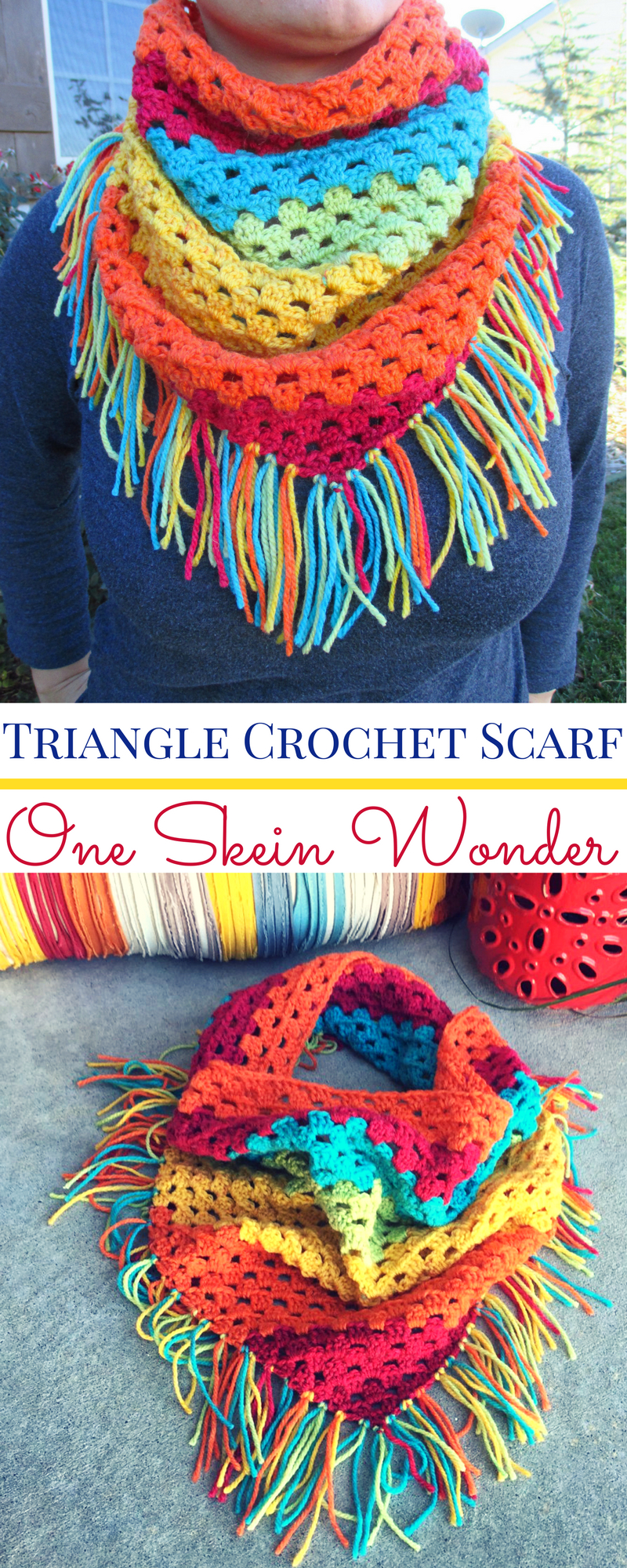 Caron Crochet Patterns Triangle Crochet Scarf With Fringe Using Caron Cake Yarn