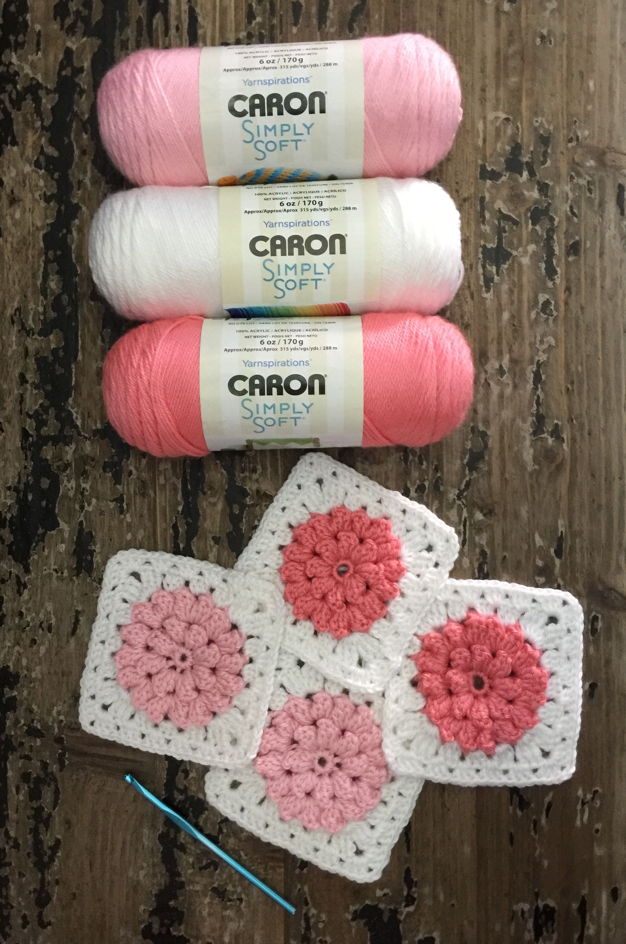 Caron Simply Soft Crochet Patterns Granny Squares With Flowers In Caron Simply Soft Yarn