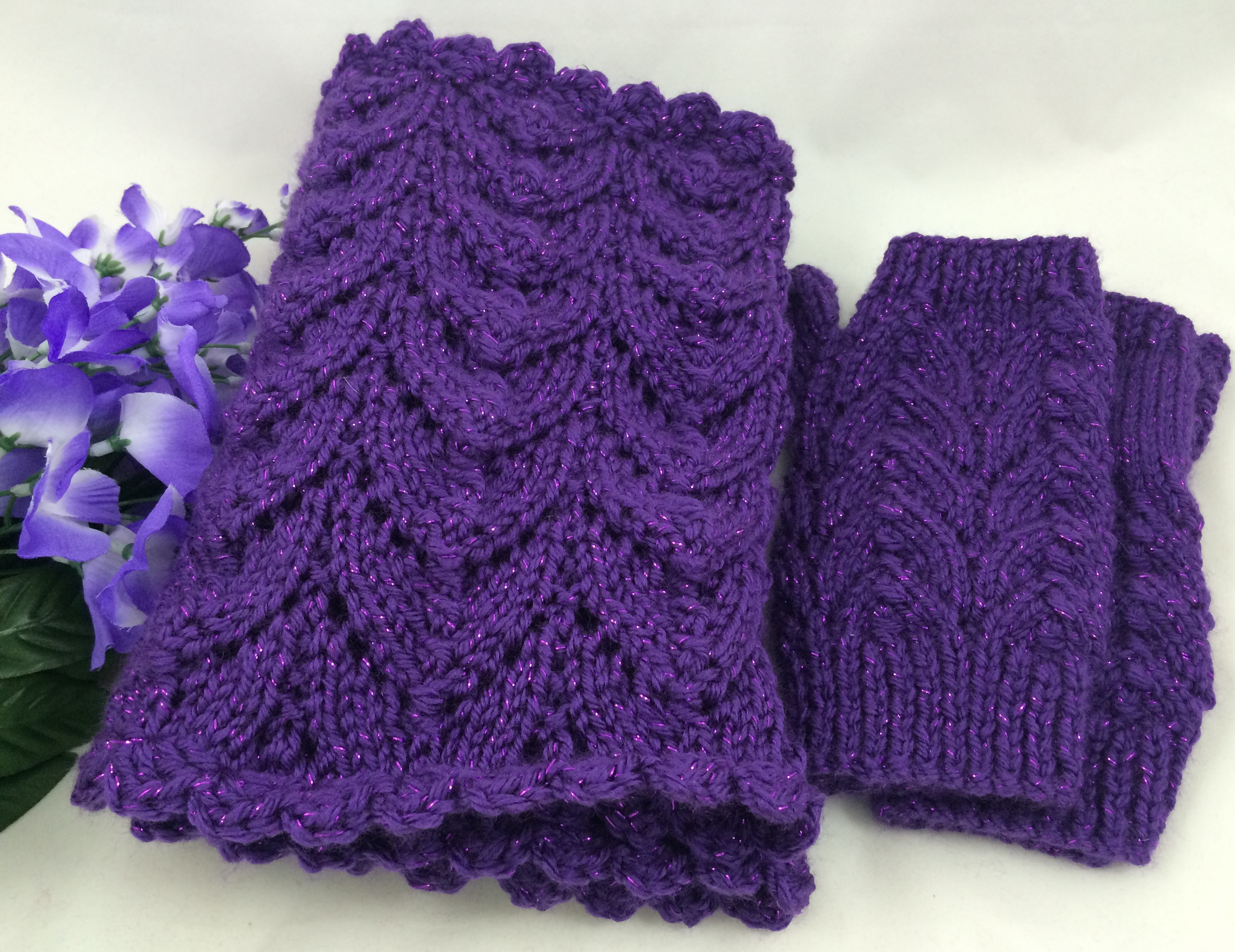 Caron Simply Soft Crochet Patterns Infinity Scarf Fingerless Glove Set Purple Sparkle Caron Simply Soft