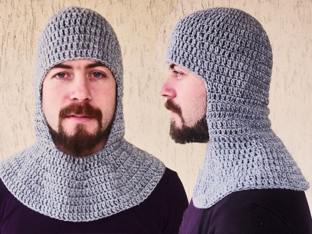 Chainmail Crochet Pattern Crochet Chainmail Coif Grey Medieval Coif Knight Helmet Crochet It
