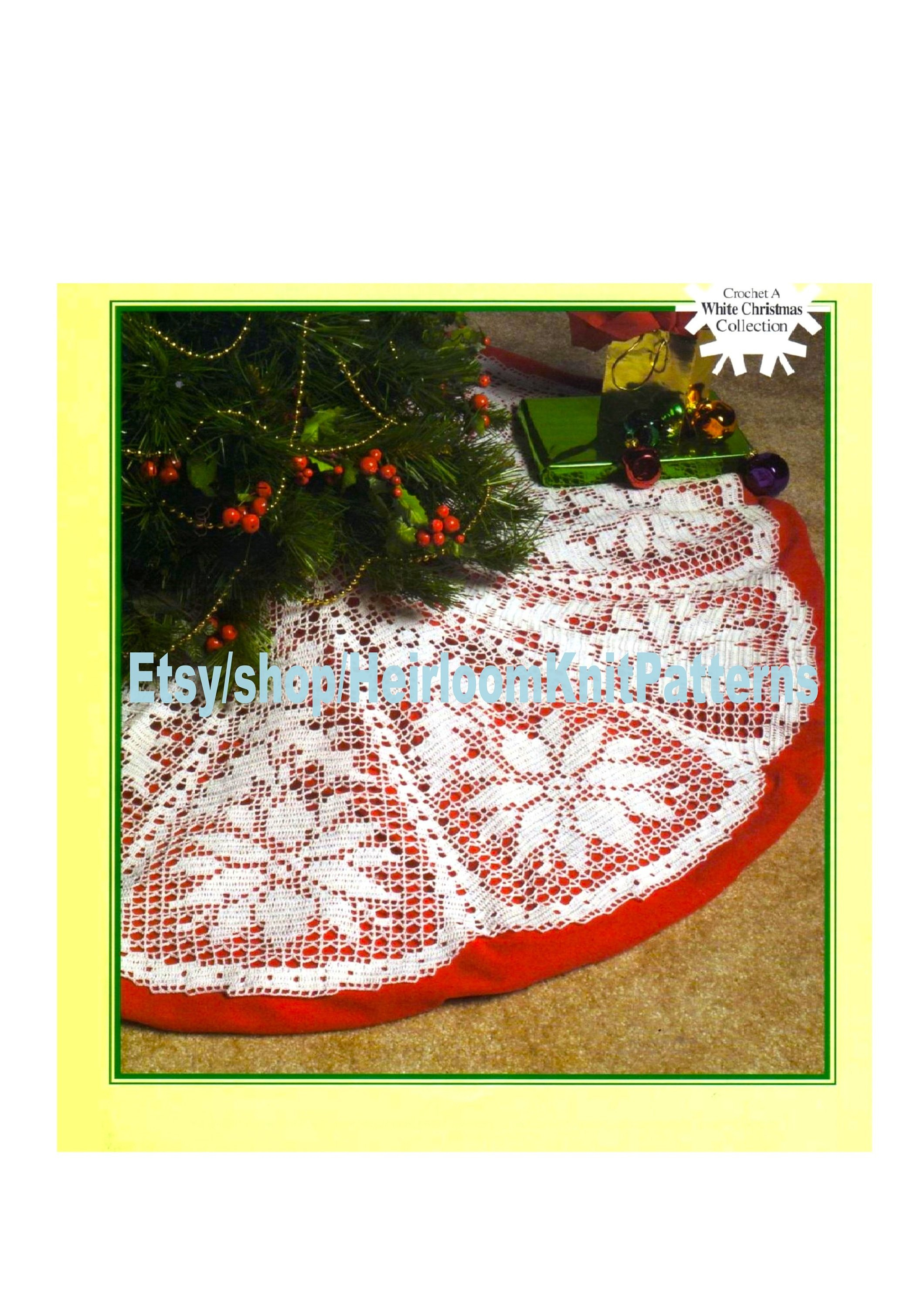 Christmas Filet Crochet Patterns Poinsettia Christmas Tree Skirt Crochet Pattern Pdf Filet Etsy