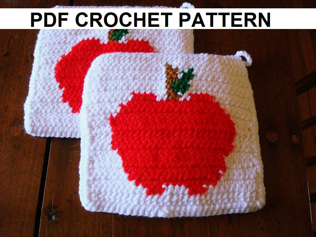 Crochet Apple Potholder Pattern Apple Potholder Pdf Crochet Pattern Graph And Written Instructions