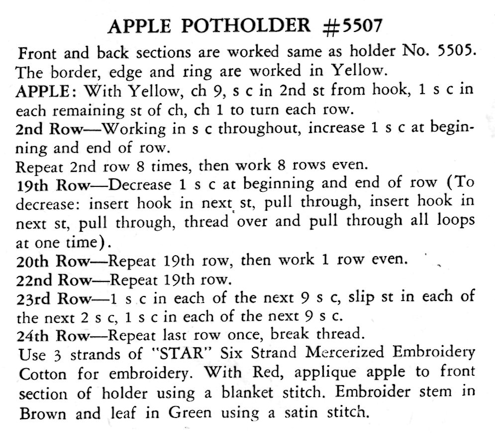 Crochet Apple Potholder Pattern Hot Pad Archives Vintage Crafts And More