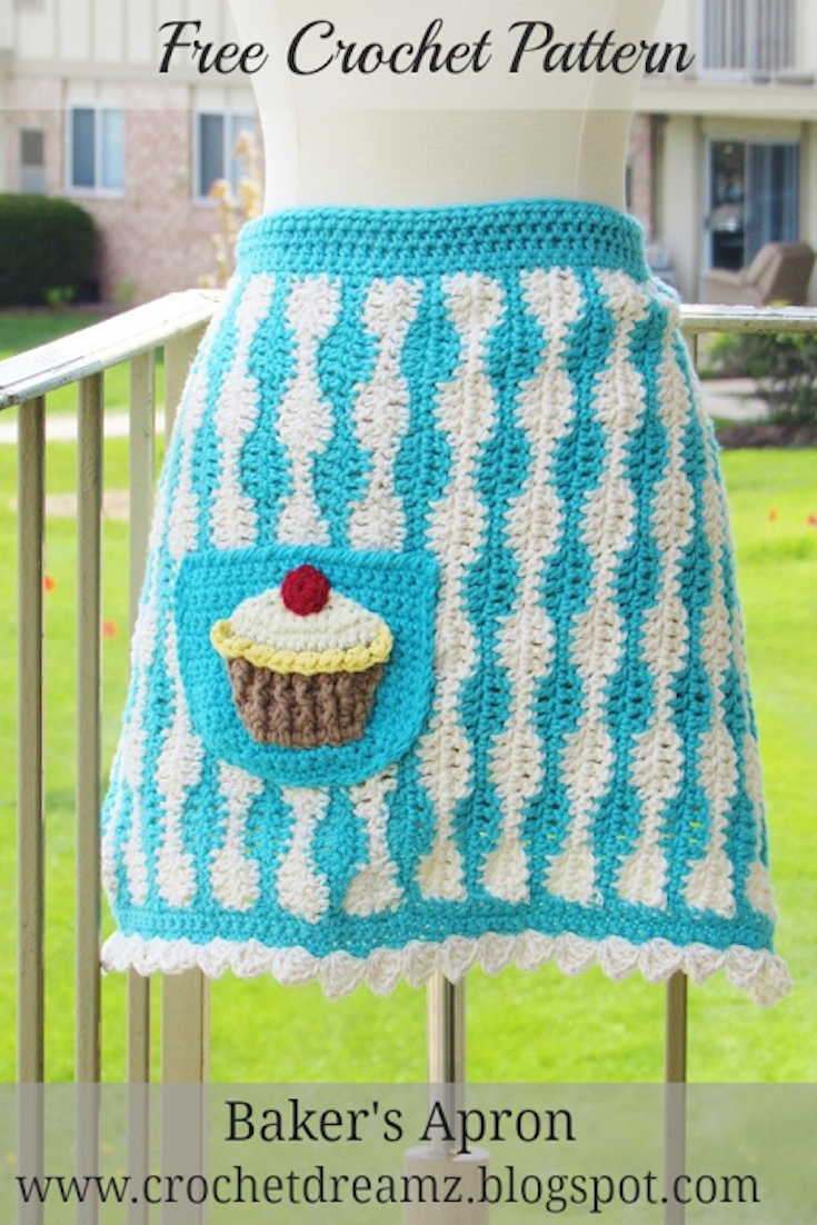 Crochet Apron Pattern Free Bakers Apron With Jumbo Cupcake Applique Free Crochet Pattern
