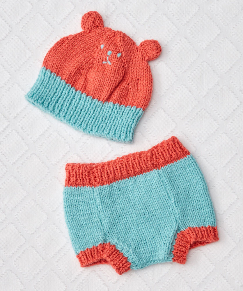 Crochet Baby Hat And Diaper Cover Pattern Knit Bear Hat And Diaper Cover Free Ba Knitting Pattern 1