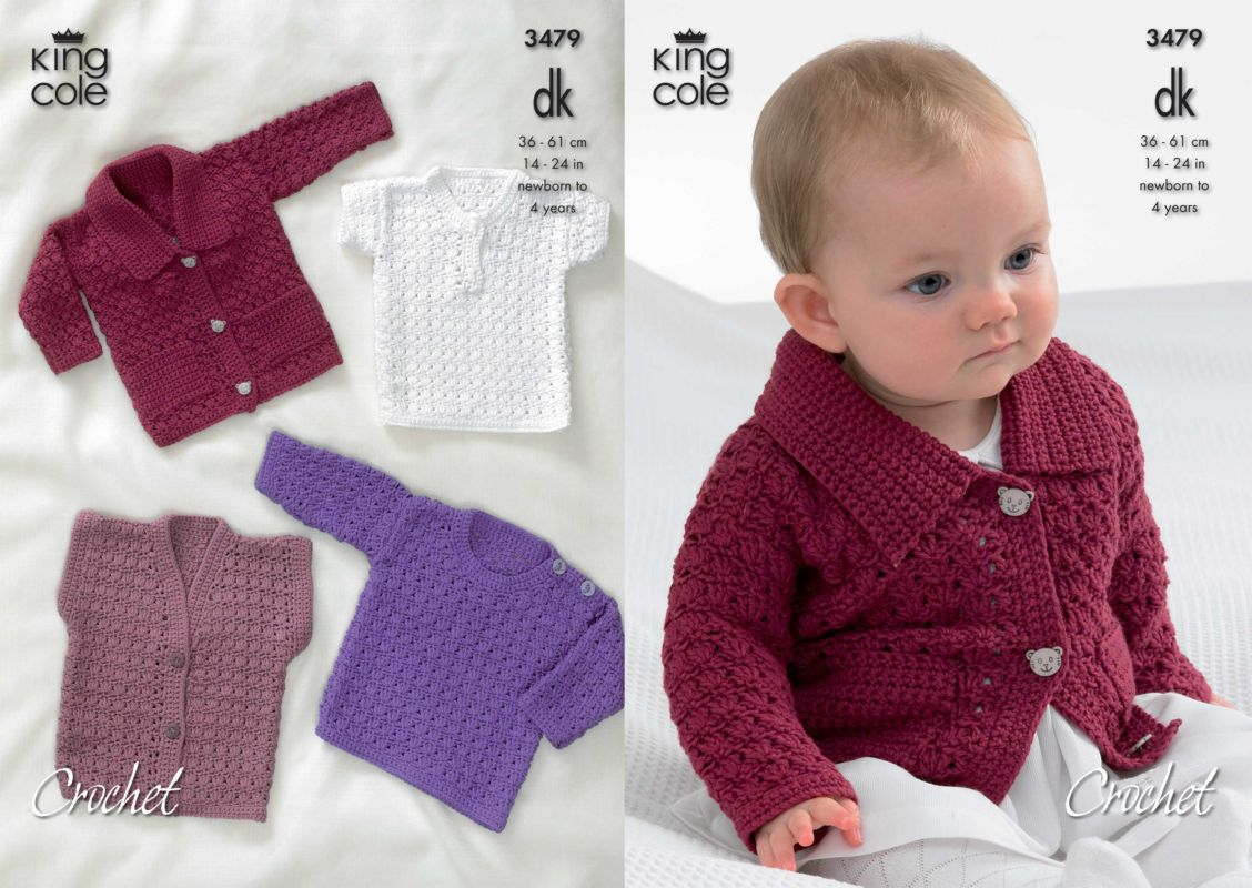 Crochet Baby Sweater Patterns King Cole Dk Ba Cardigan Sweaters And Waistcoat Crochet Pattern 3479