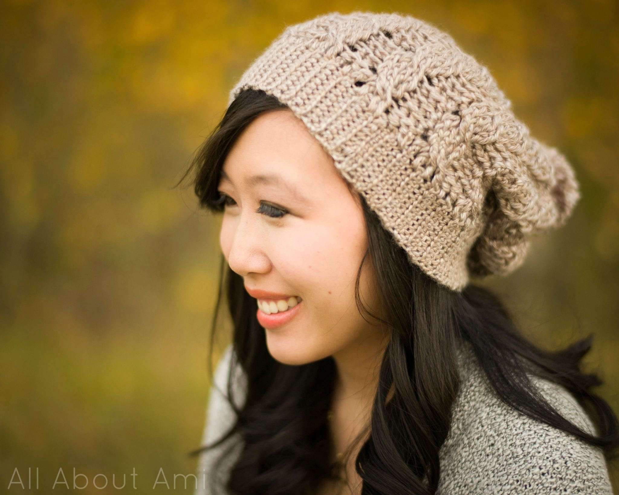 Crochet Bobble Hat Pattern Free Cabled Slouchy Beanie All About Ami