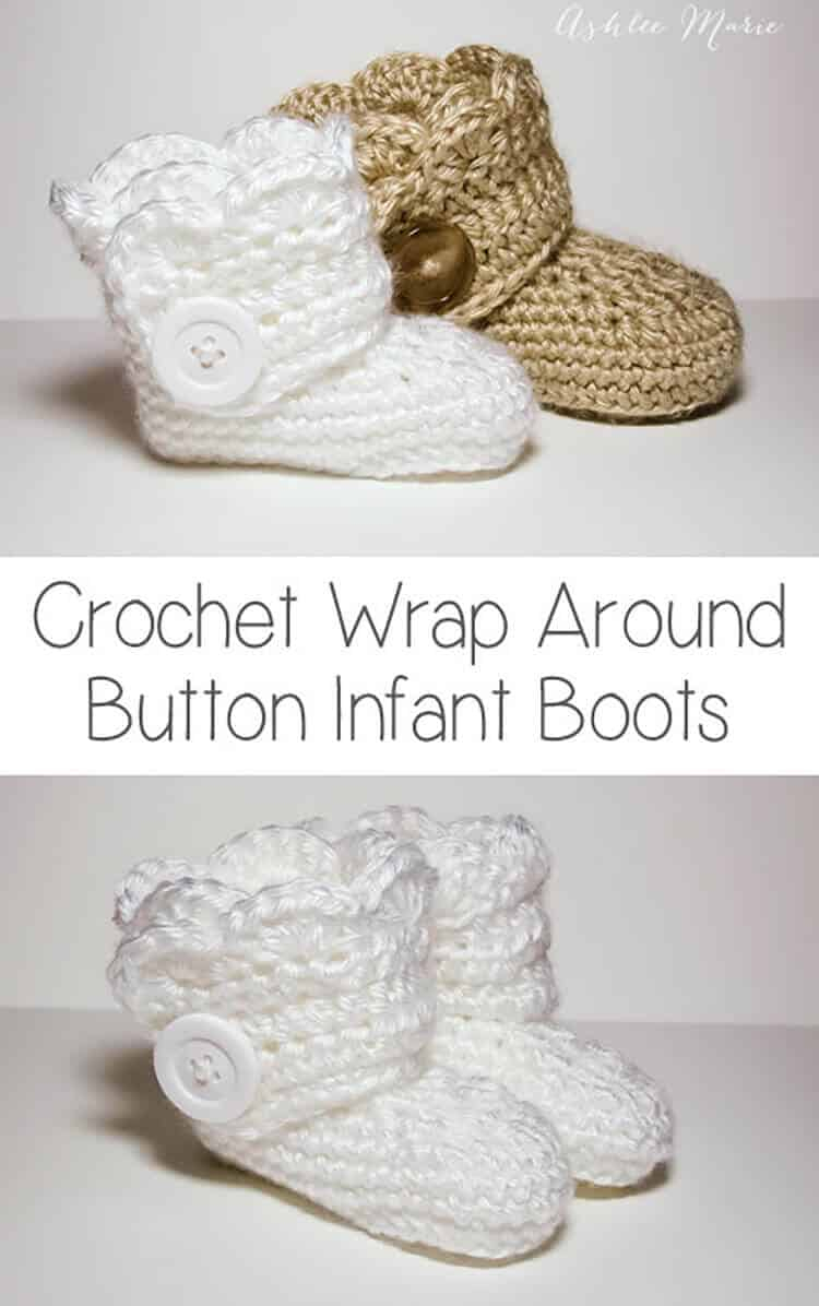 Crochet Bootie Pattern For Adults Crochet Wrap Around Button Infant Boots Girls And Boys Ashlee