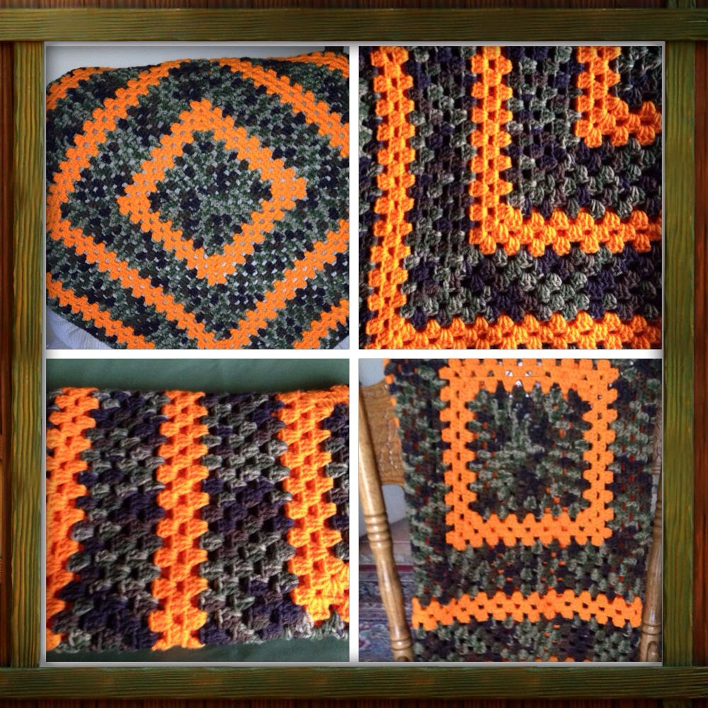 Crochet Camo Baby Blanket Pattern Crochet Granny Square Ba Blanket Camo And Hunters Orange Its