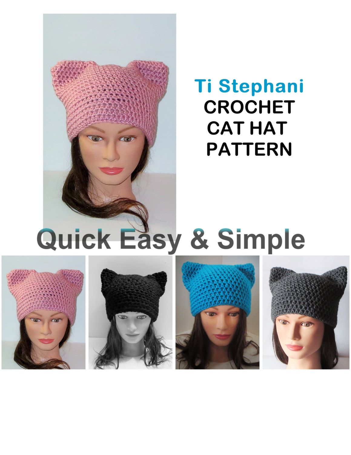 Crochet Cat Hat Pattern Cat Hat Pattern Simple Crochet Pattern Kitty Cat Hats Cat Beanies