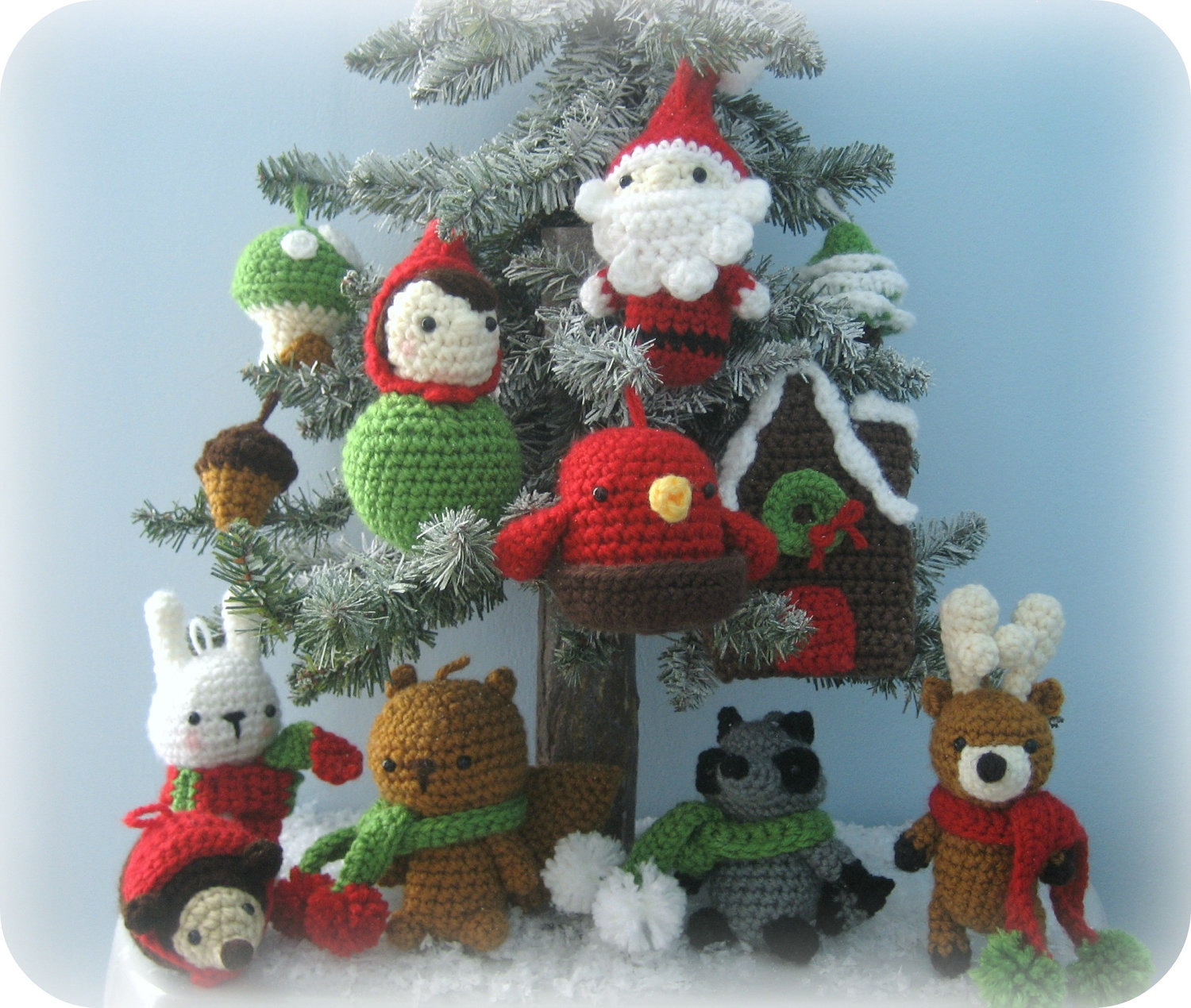 Crochet Christmas Ornament Patterns Amigurumi Crochet Woodland Christmas Ornament Pattern Set Etsy