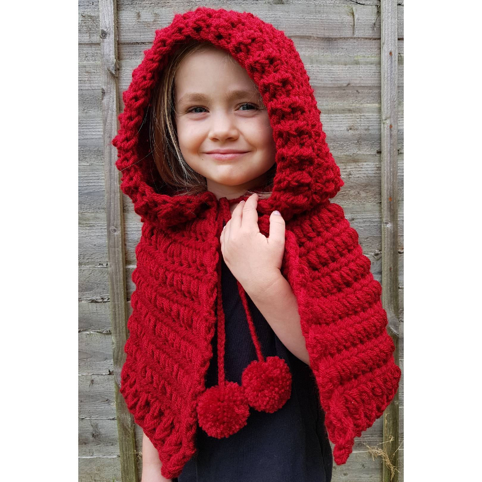 Crochet Cloak With Hood Pattern Red Hooded Handmade Crocheted Pom Pom Drawstring Cape Red Hooded