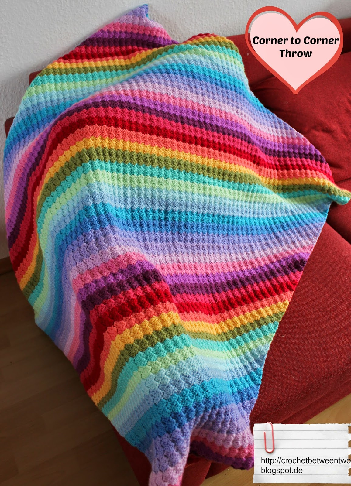 Crochet Corner To Corner Blanket Pattern Crochet Between Worlds Ta Dah Corner To Corner Rainbow Throw