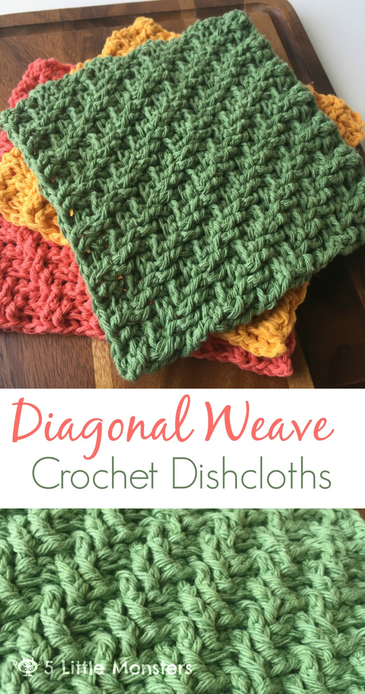 Crochet Dishcloth Free Pattern 5 Little Monsters Diagonal Weave Crochet Dishcloths