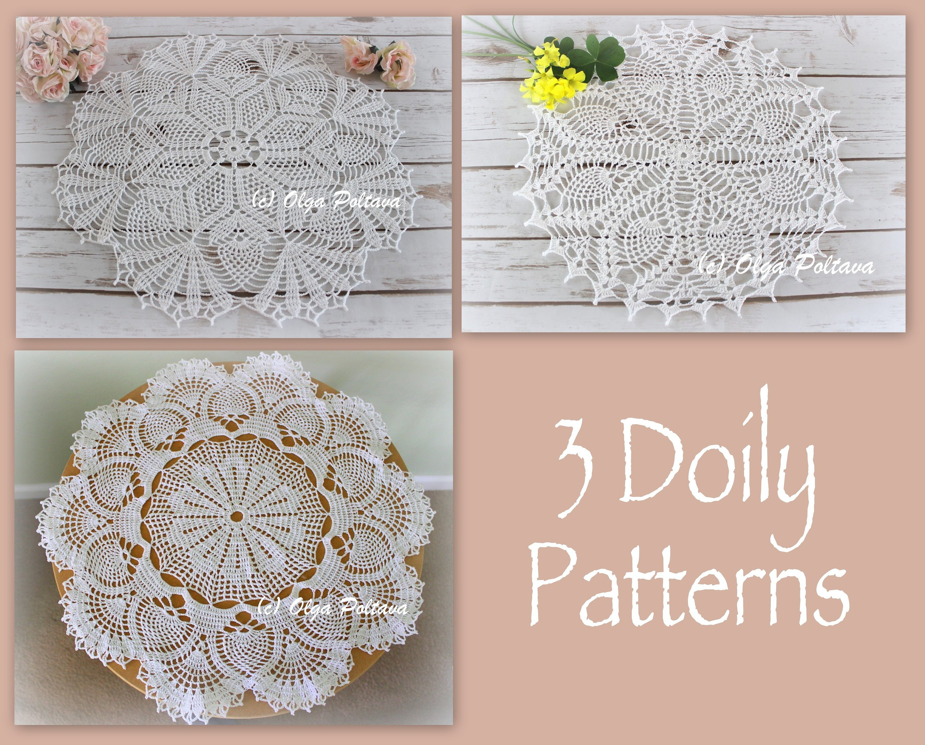 Crochet Doily Patterns Three Pineapple Doily Patterns 3 Crochet Doily Patterns Etsy