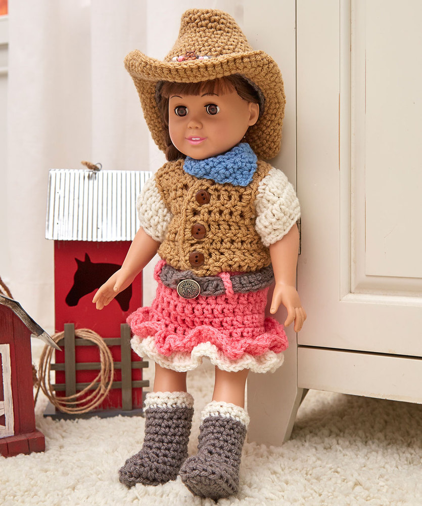 Crochet Doll Clothes Patterns Dollie Cowgirl Partner Red Heart