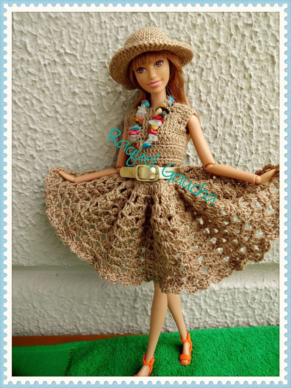 Crochet Doll Dress Patterns For Barbies Cla5 Barbie Crochet Doll Mueca Vestido Dress Chapu Hat
