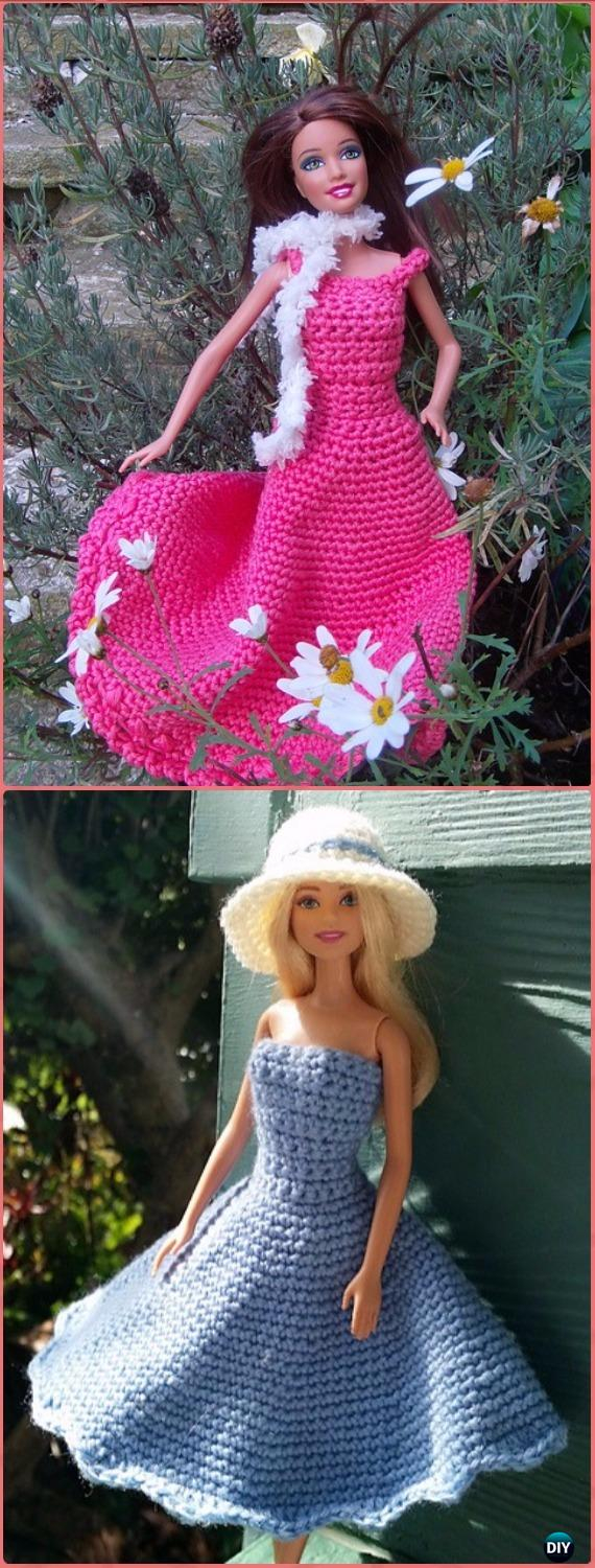 Crochet Doll Dress Patterns For Barbies Crochet Barbie Fashion Doll Clothes Outfits Free Patterns