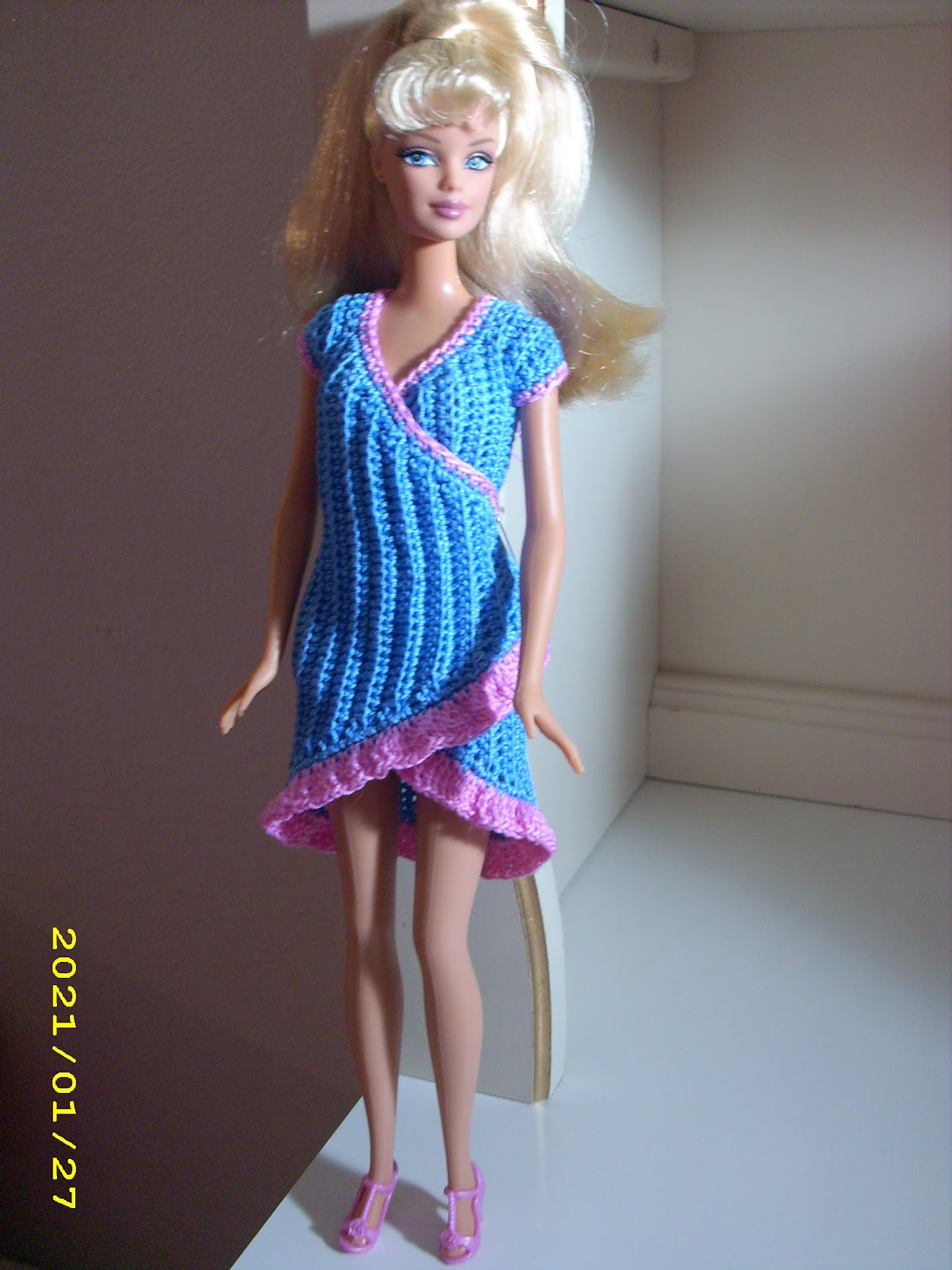 Crochet Doll Dress Patterns For Barbies Crochet For Barbie The Belly Button Body Type Electric Blue Wrap