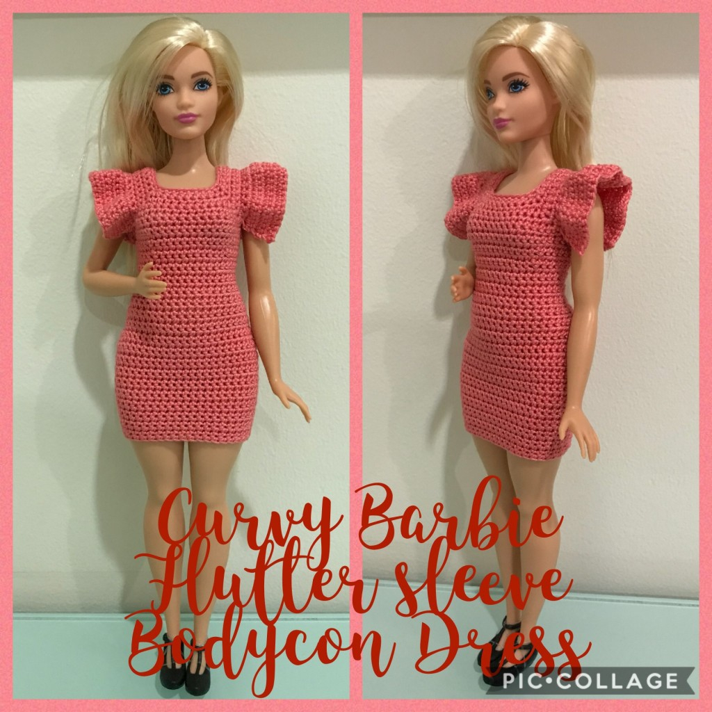 Crochet Doll Dress Patterns For Barbies Curvy Barbie Flutter Sleeve Bodycon Dress Free Crochet Pattern