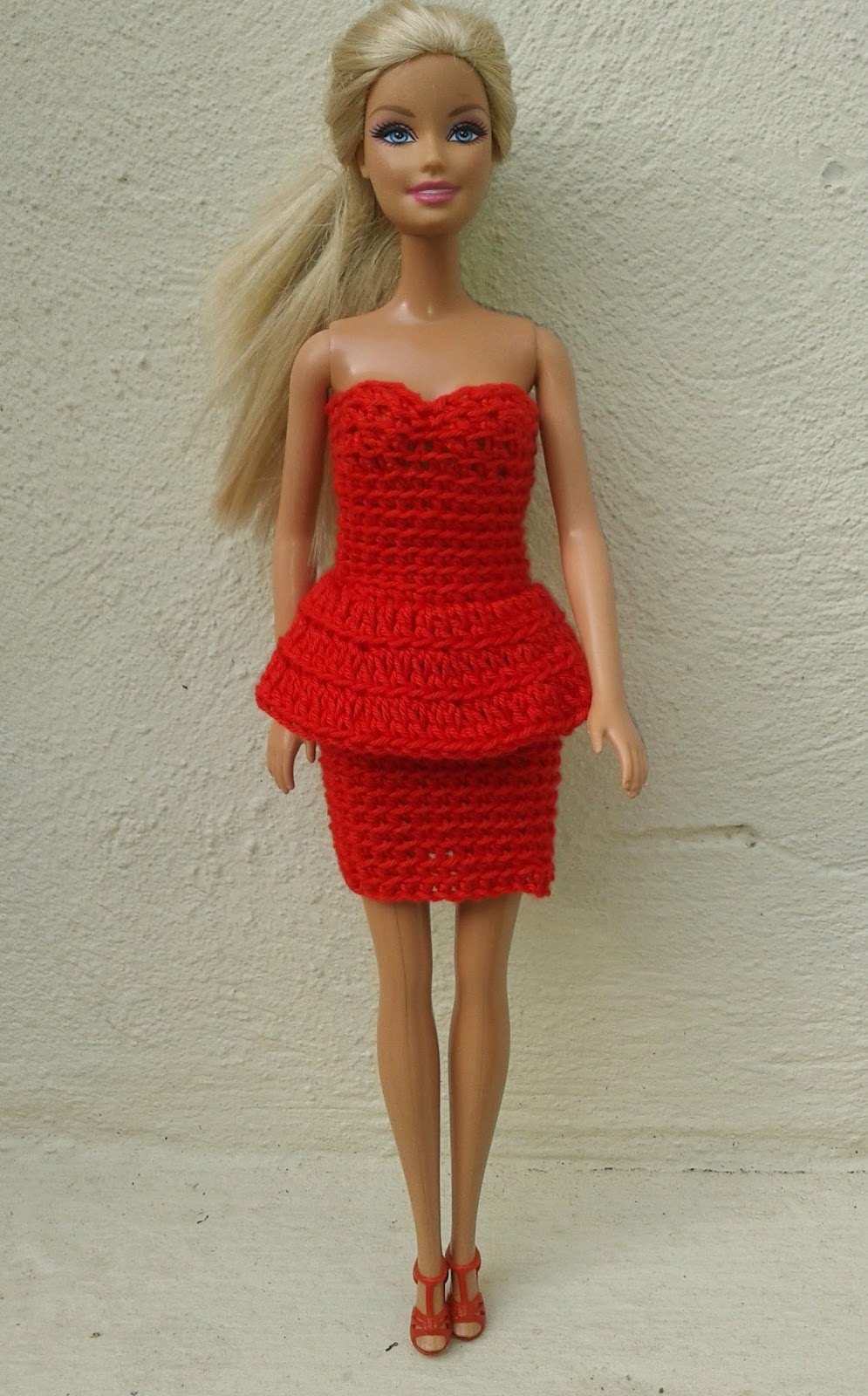 Crochet Doll Dress Patterns For Barbies Linmary Knits Barbie In Red Crochet Dresses
