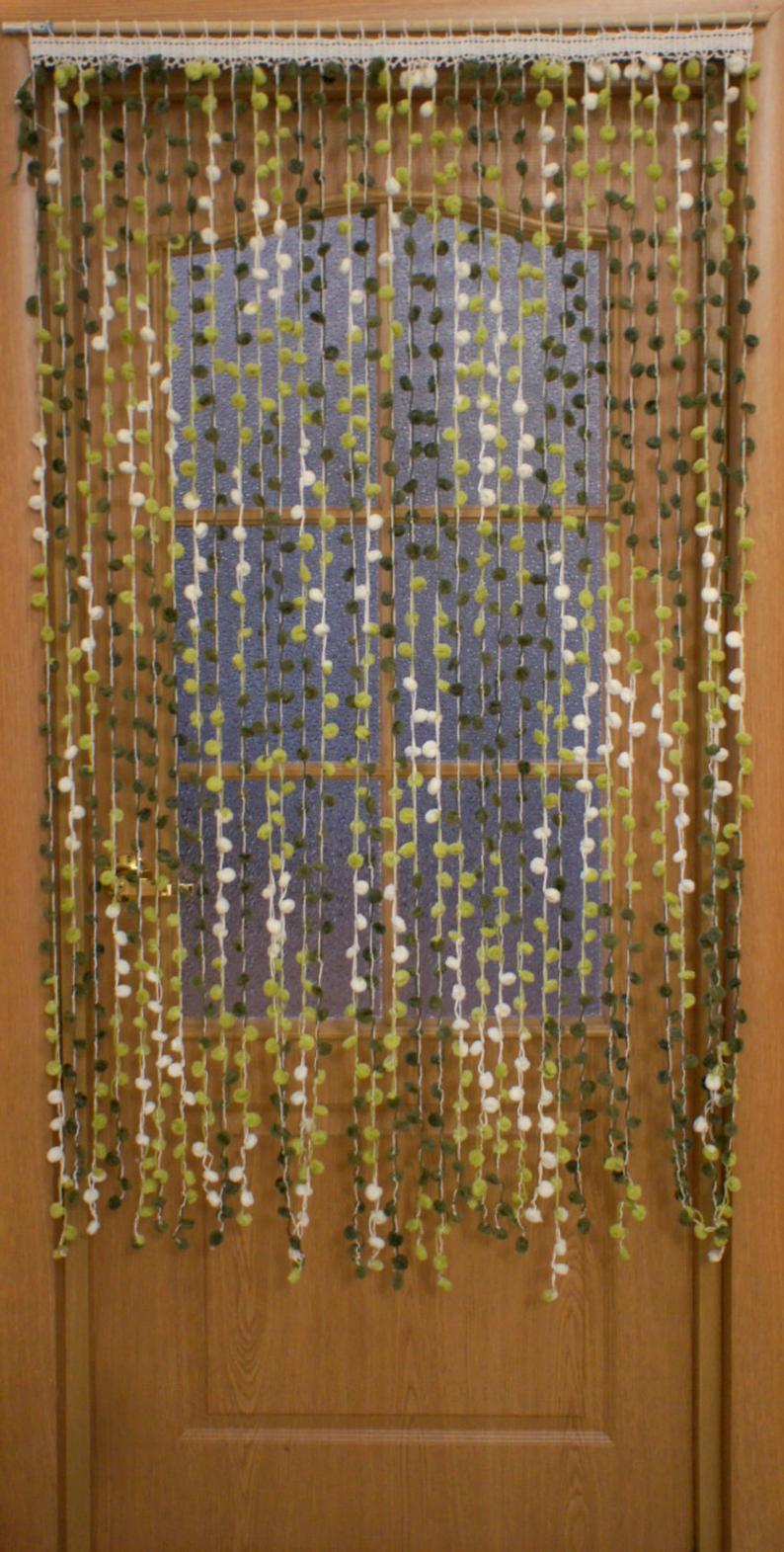 Crochet Door Curtain Pattern Crochet Door Curtain Panel White And Green Etsy