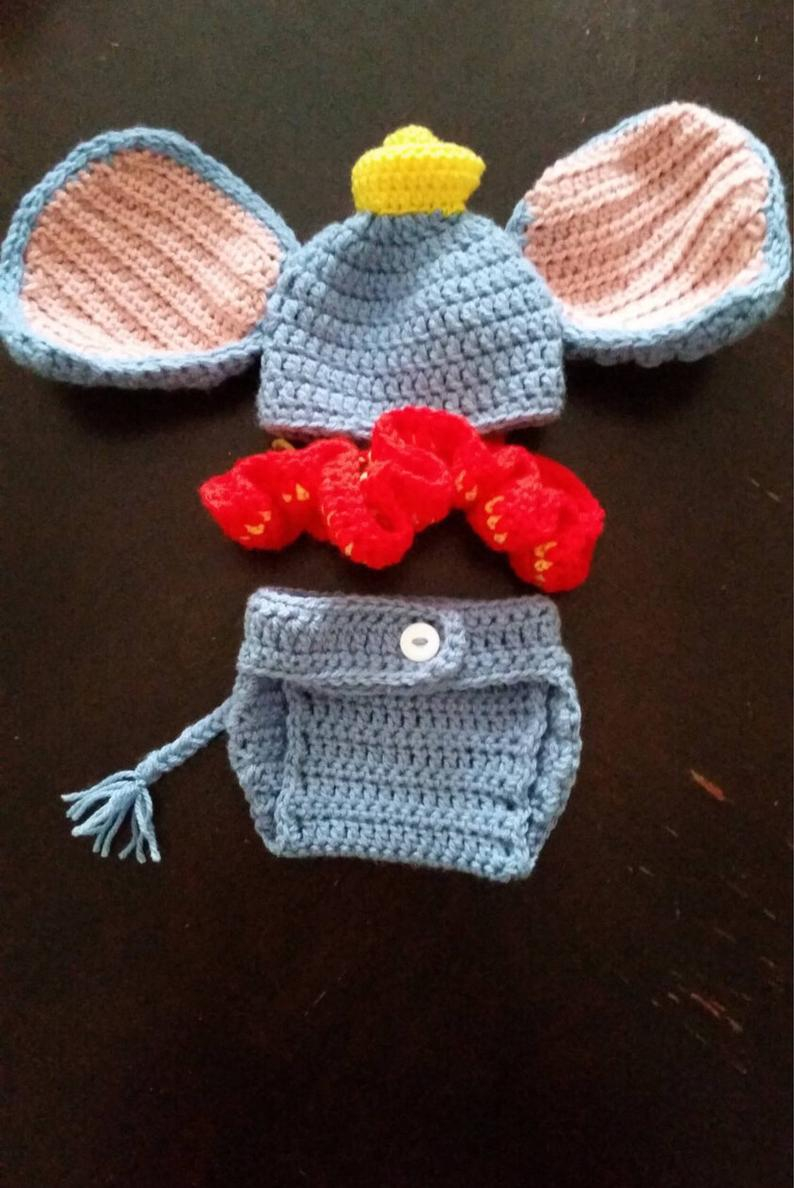 Crochet Dumbo Pattern Crochet Dumbo Elephant Newborn Cute Outfit Ba Outfit Etsy