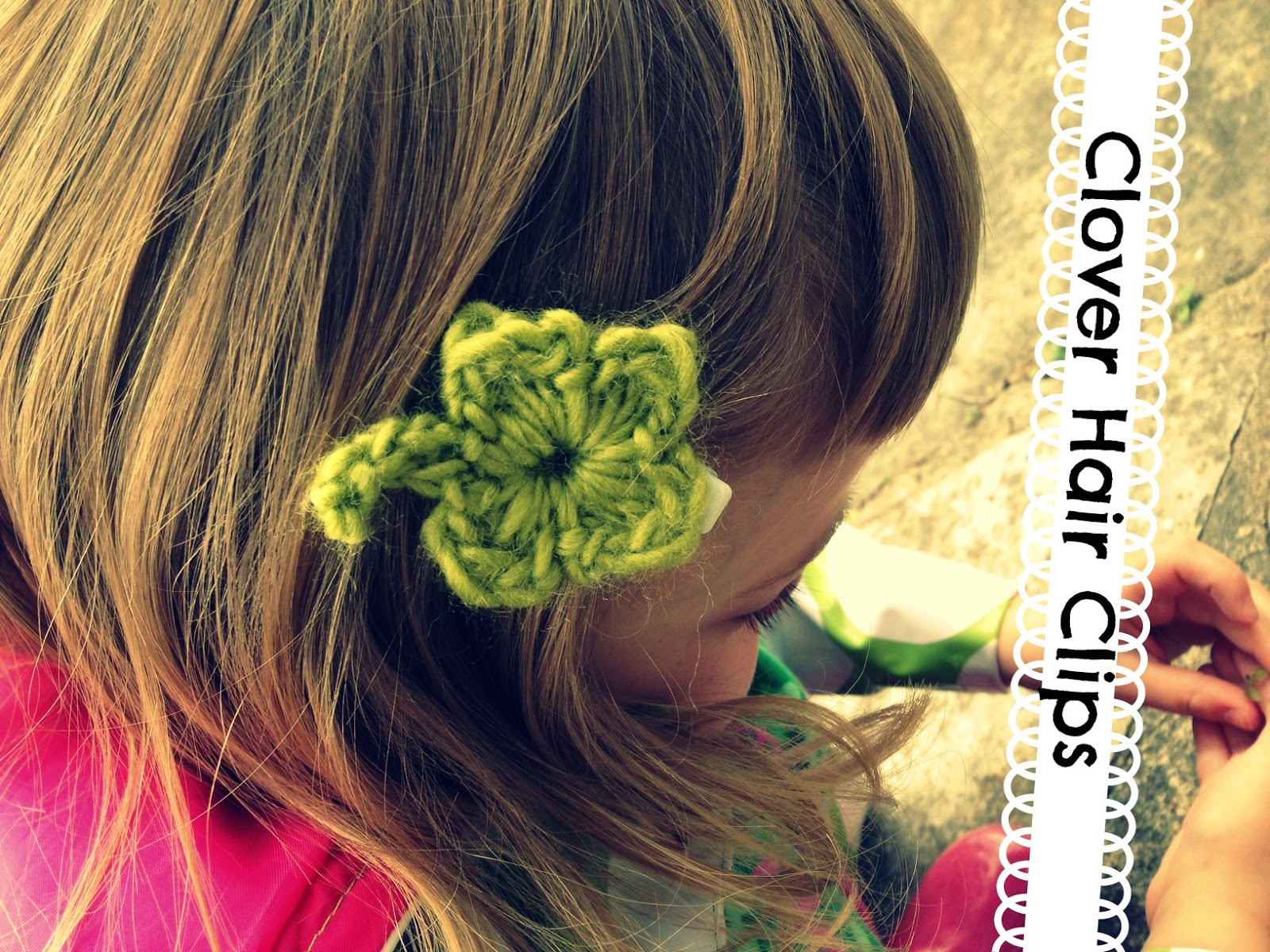 Crochet Hair Clip Patterns Free Free Pattern Clover Hair Clips Vickie Howell