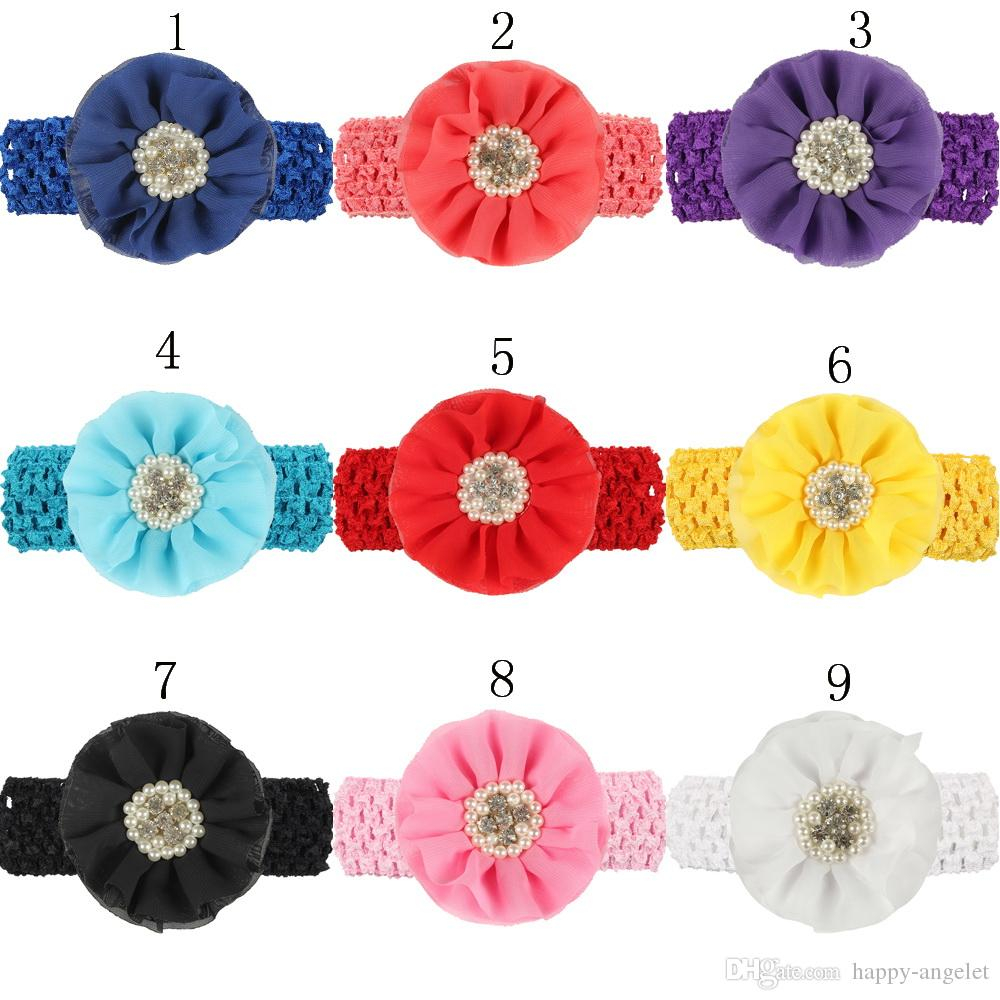 Crochet Hair Clip Patterns Free Hair Bands Ba Girls Children Chiffon Flower Headbands Crochet