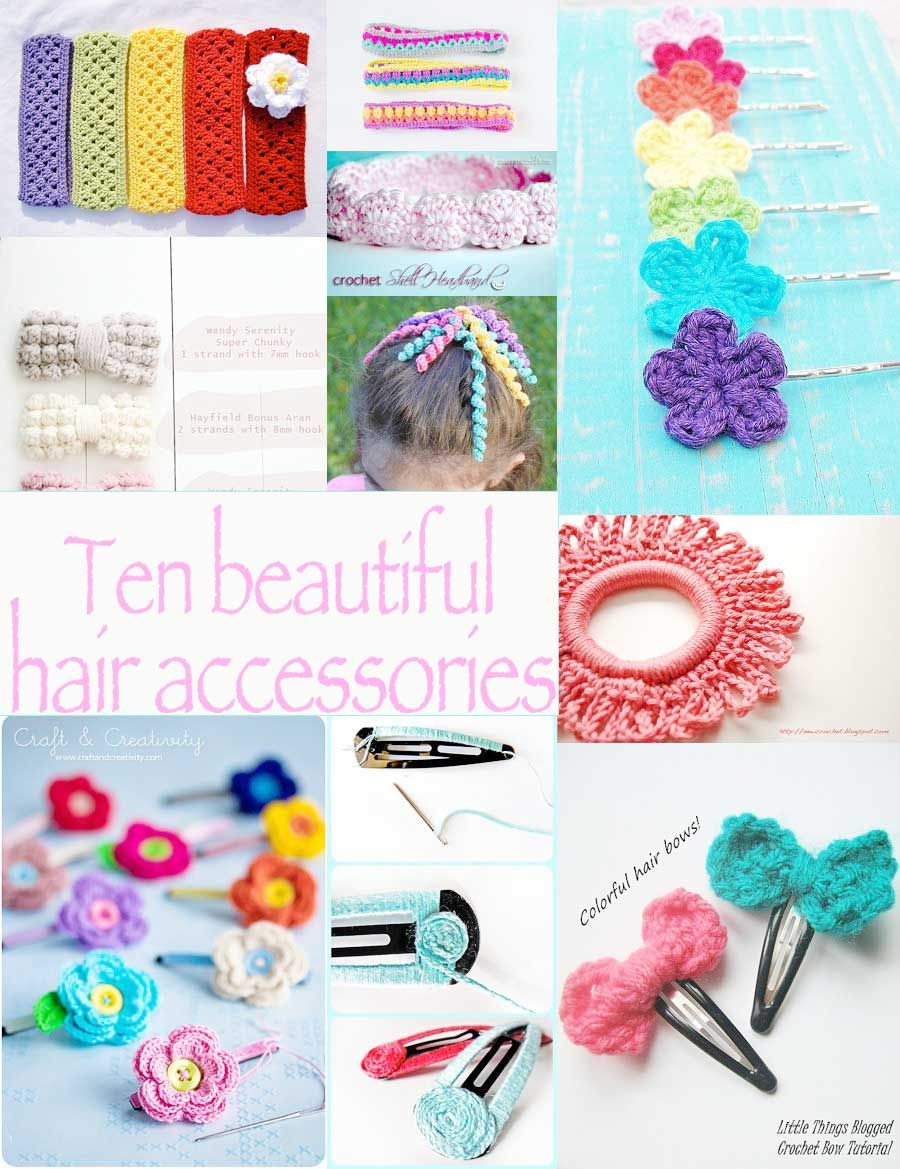 Crochet Hair Clip Patterns Free Ten Crochet Hair Accessories Crochet Knit Candy Ribbon Tree