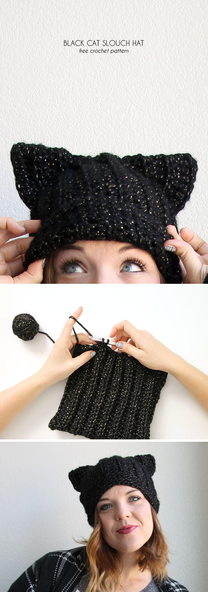 Crochet Hat With Ears Pattern Black Cat Slouch Hat Free Crochet Cat Hat Pattern Persia Lou