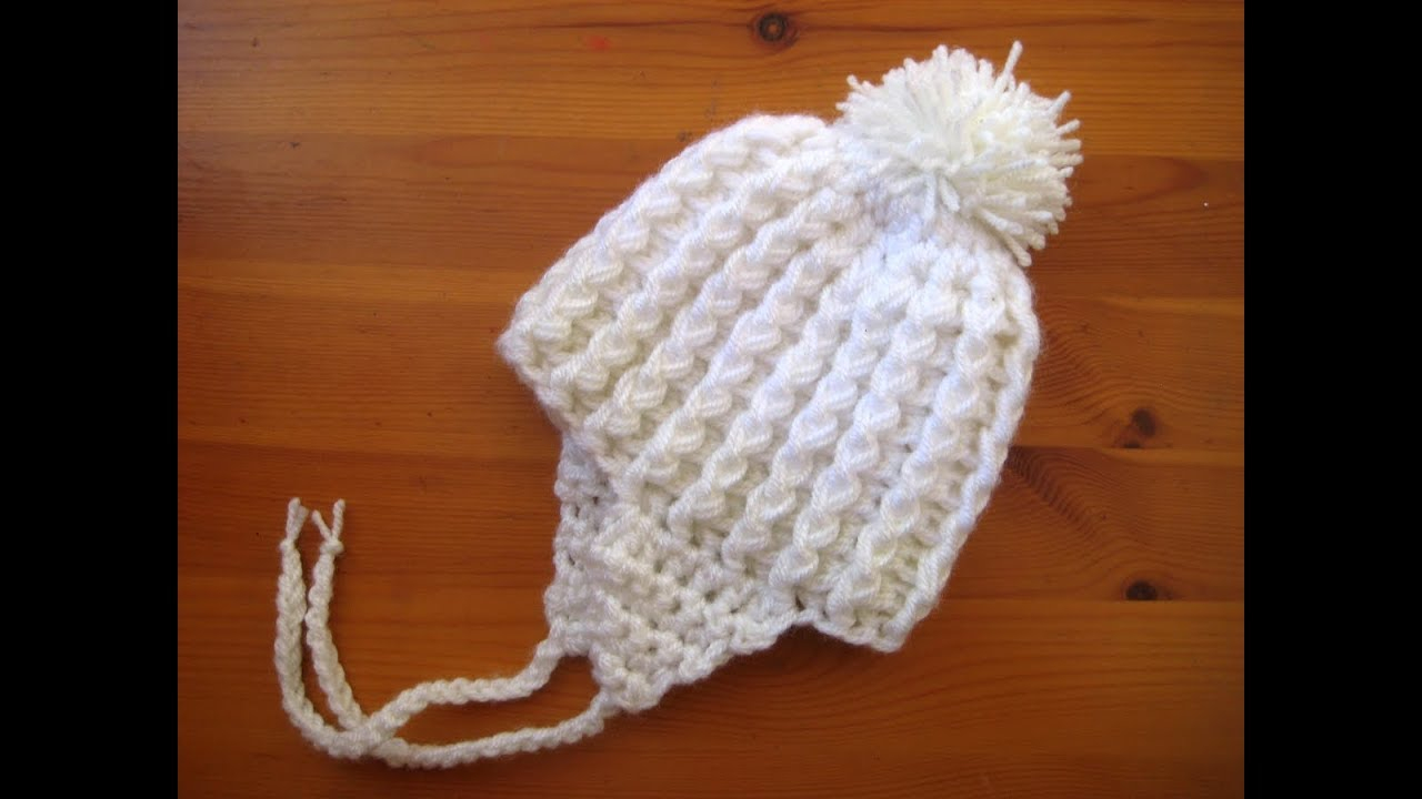Crochet Hat With Ears Pattern Easy Crochet Newborn Ba Hat 14 Ear Flaps Pom Pom Tutorial Youtube