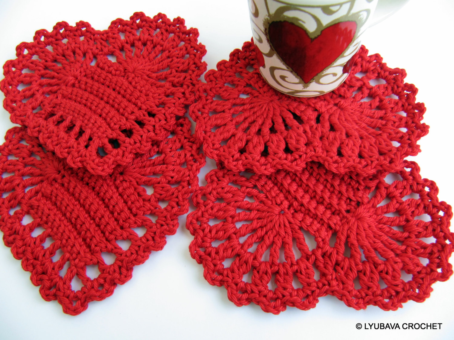 Crochet Heart Pattern Red Heart Coasters Pattern Valentines Day Gifts Diy Etsy