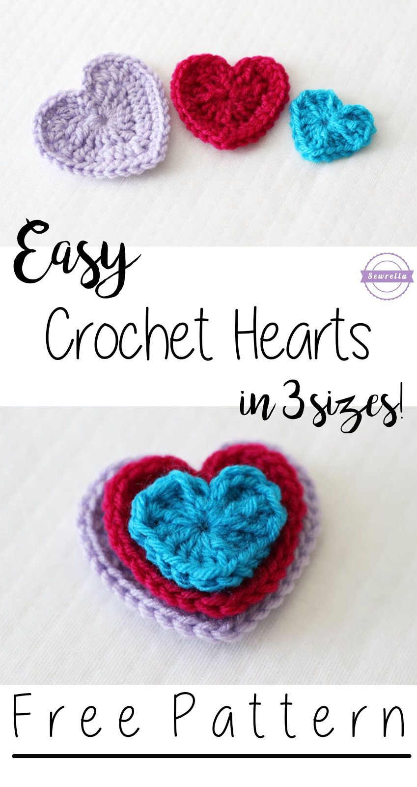 Crochet Heart Patterns Easy Crochet Hearts 3 Sizes Whoot Best Crochet And Knitting
