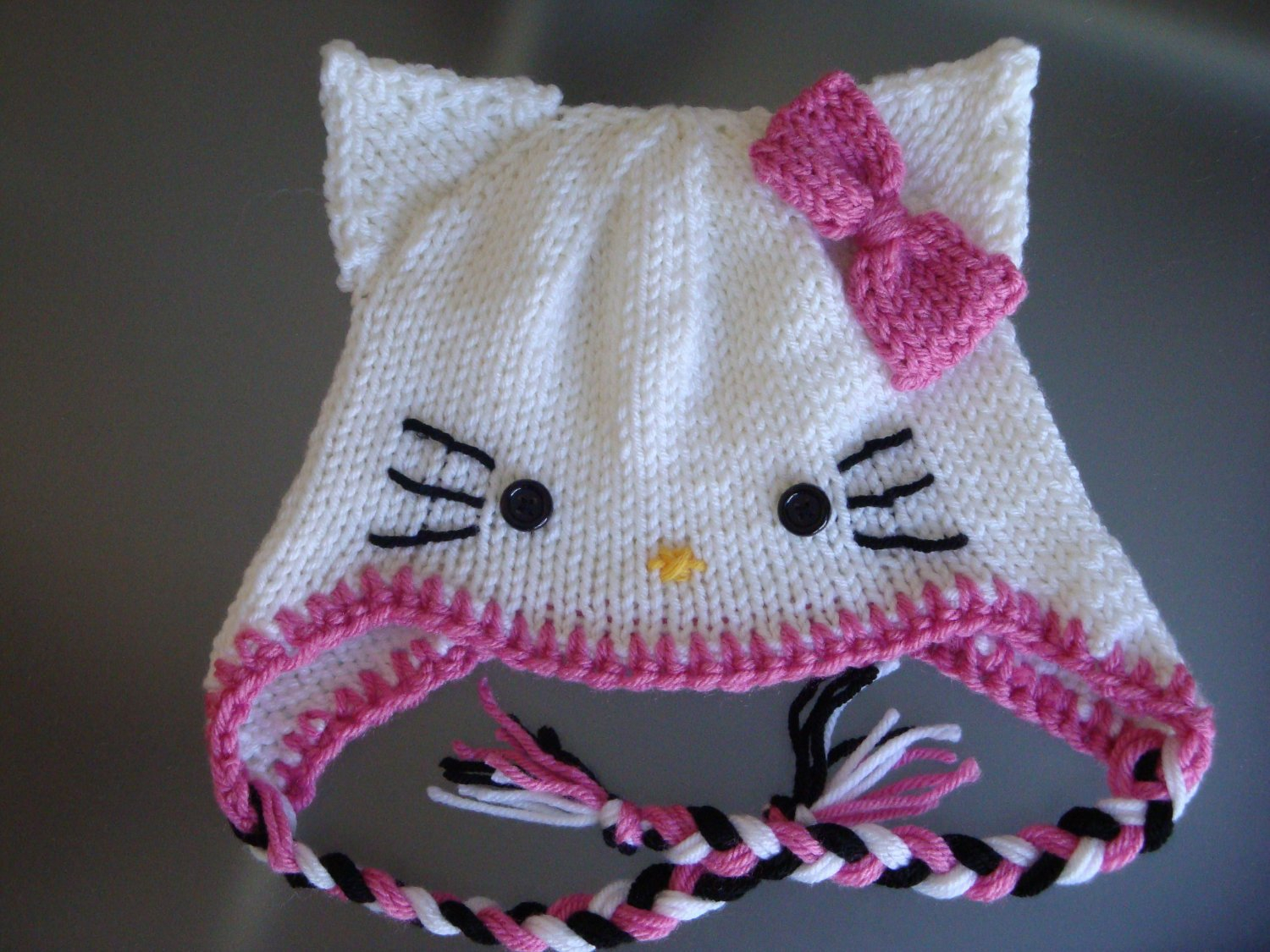 Crochet Hello Kitty Bow Pattern Pink Hello Kitty Hat Earflap Beanie Cat Beanie Pink Bow Etsy