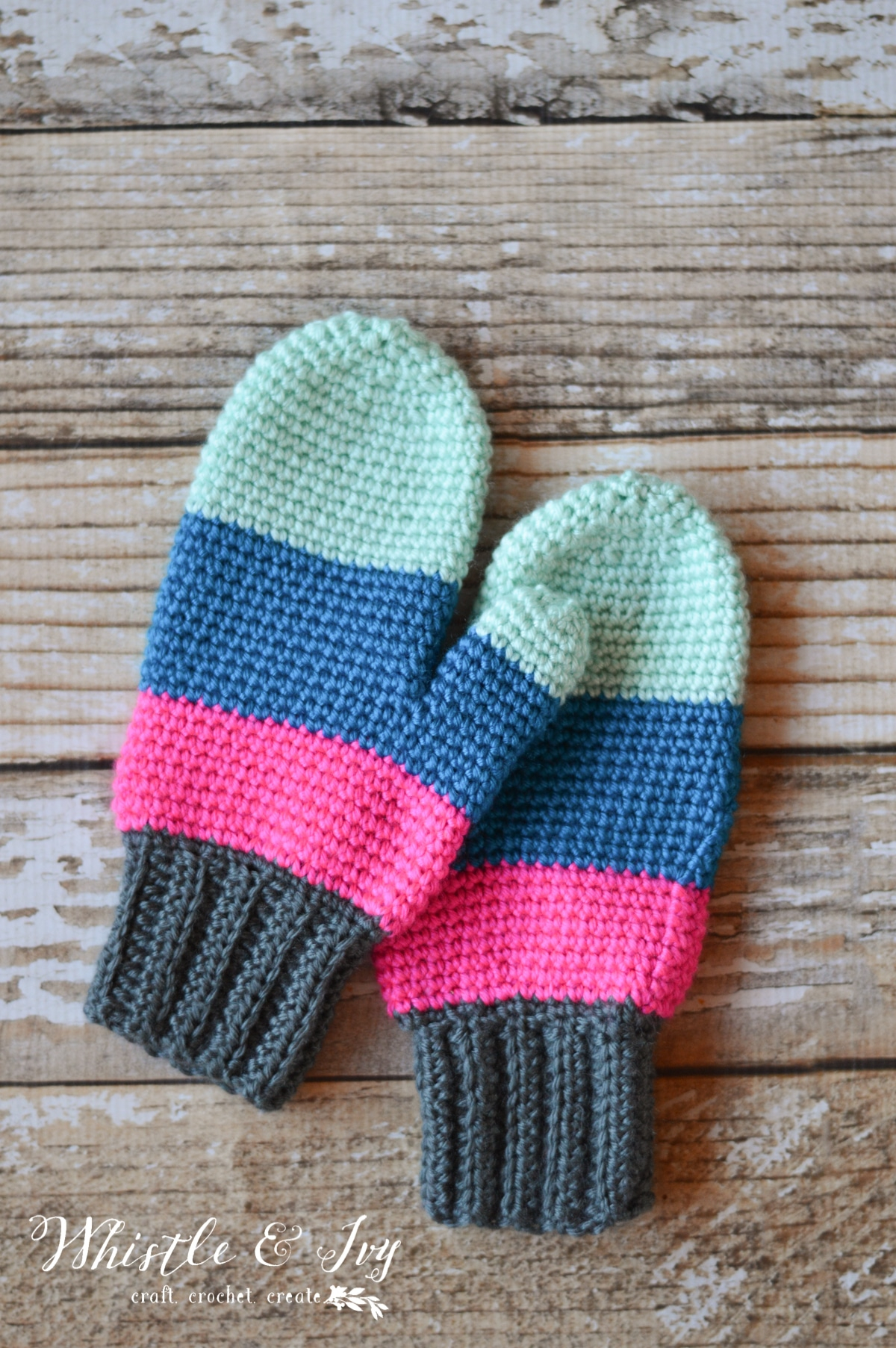 Crochet Mittens Free Pattern Crochet Color Block Mittens Whistle And Ivy
