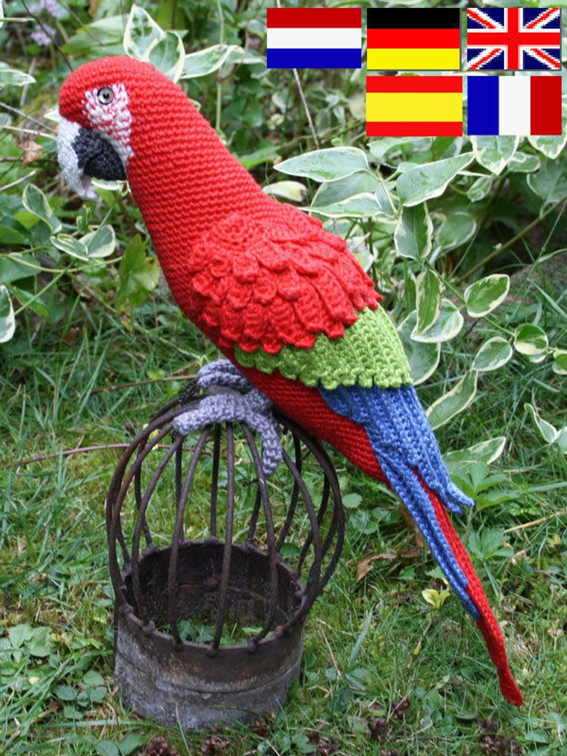 Crochet Parrot Pattern Amigurumi Red And Green Macawparrot Crochet Pattern Pdf Etsy