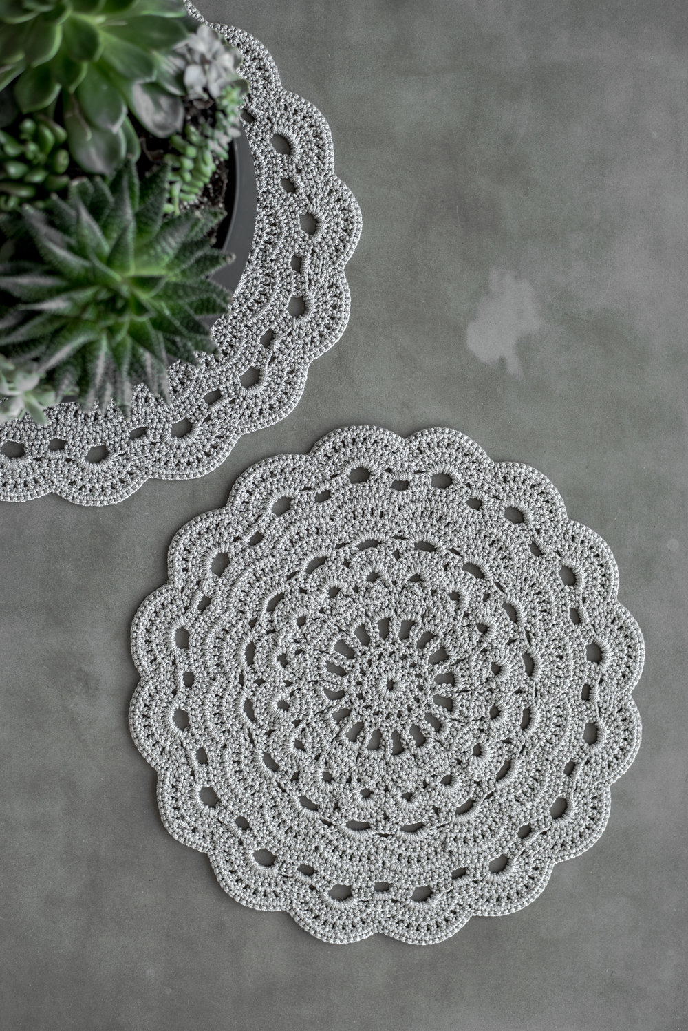Crochet Placemat Pattern Hand Crochet Placemats In Silver Creating Comfort Lab