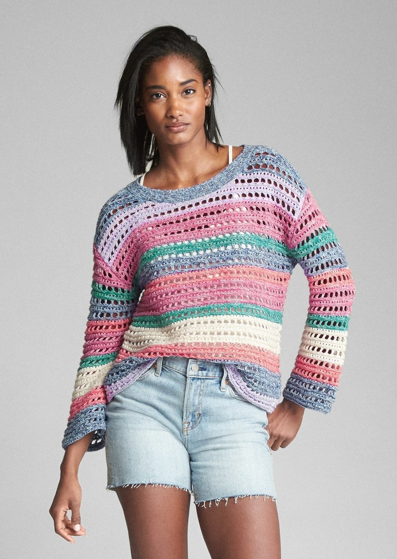 Crochet Pullover Sweater Pattern On Sale Today Gap Bell Sleeve Crochet Pullover Sweater