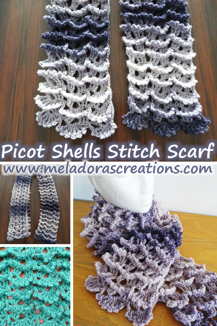 Crochet Shell Pattern Scarf Picot Shell Stitch Scarf Free Crochet Pattern Meladoras Creations