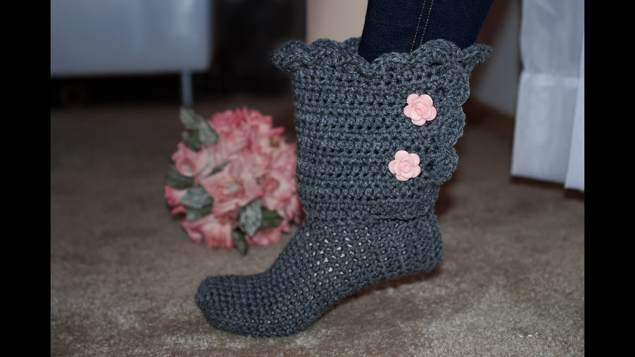 Crochet Slipper Boots Free Pattern How To Crochet Glamas Fancy Bootie Slippers Youtube