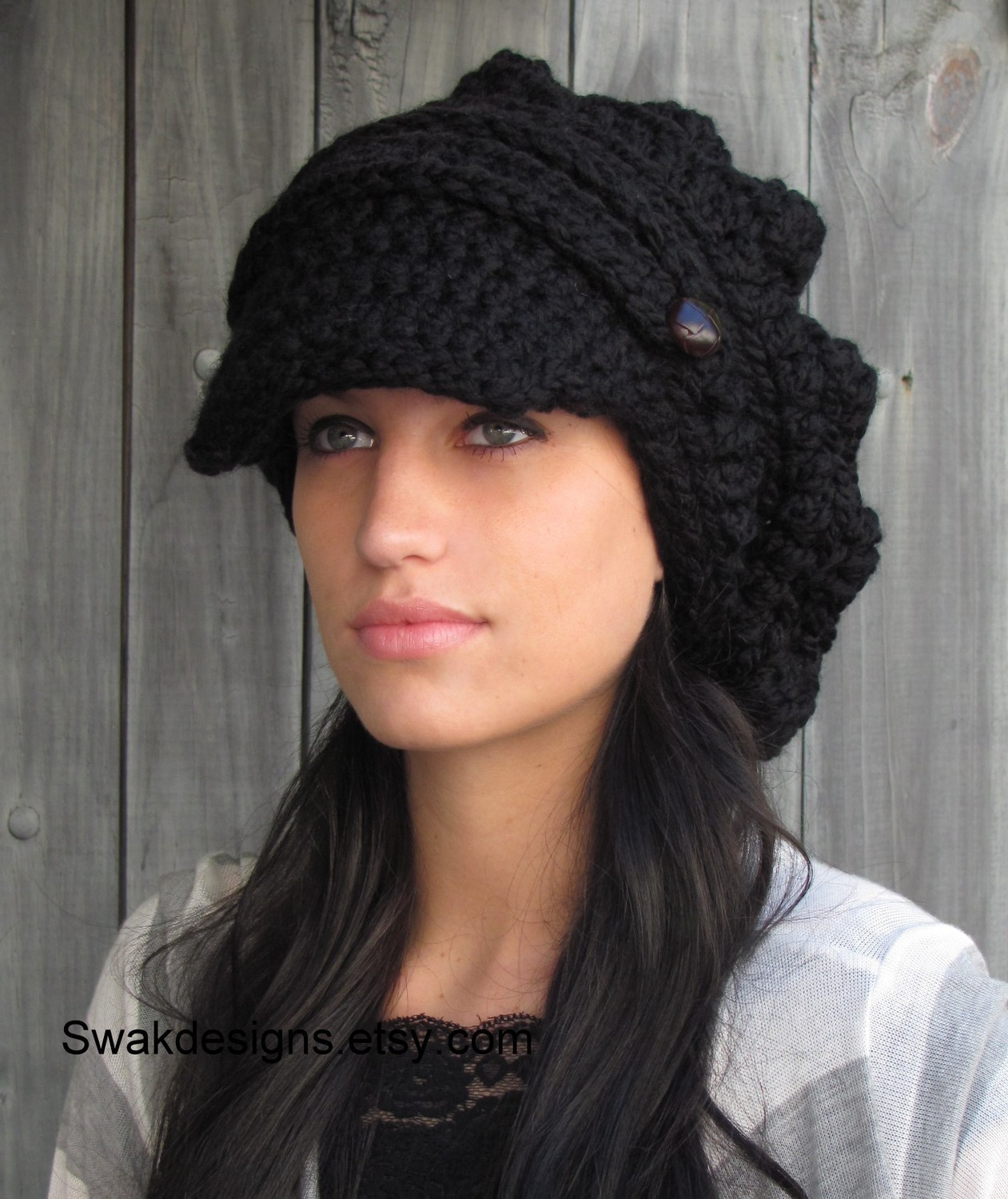 Crochet Slouchy Hat Pattern Free Swakcouture Black Slouchy Hat Womens Hat Two Button Band Newsboy