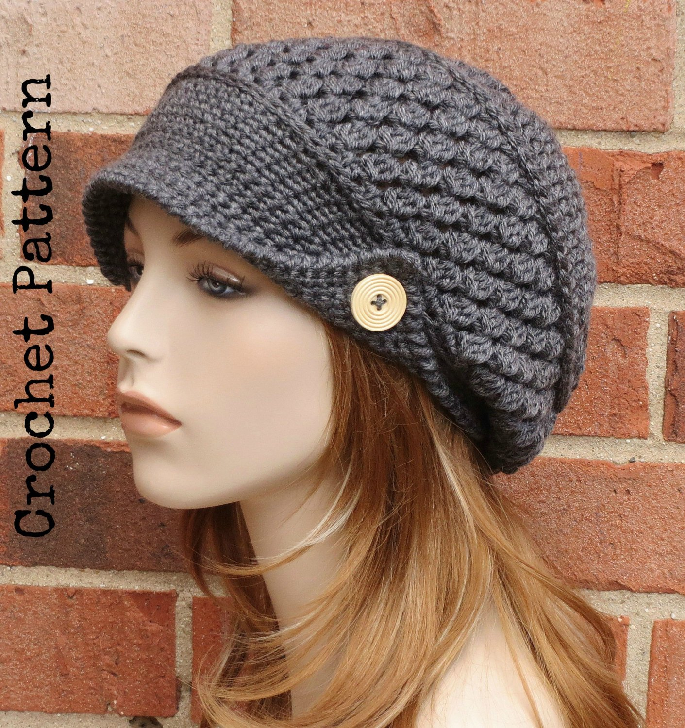 Crochet Slouchy Hat With Brim Pattern Crochet Hat Pattern Instant Download Pdf Finley Newsboy Etsy