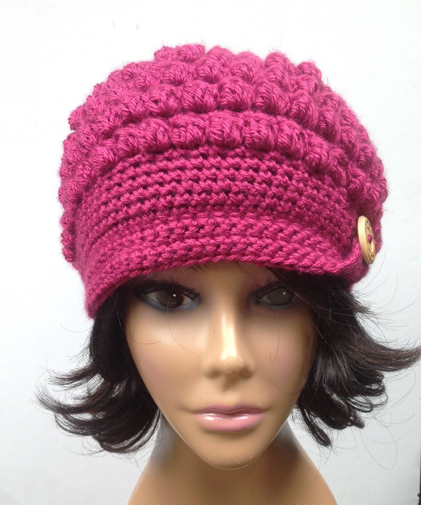 Crochet Slouchy Hat With Brim Pattern Crochet Hat Woman Hat Pink Crochet Slouchy Hat Winter