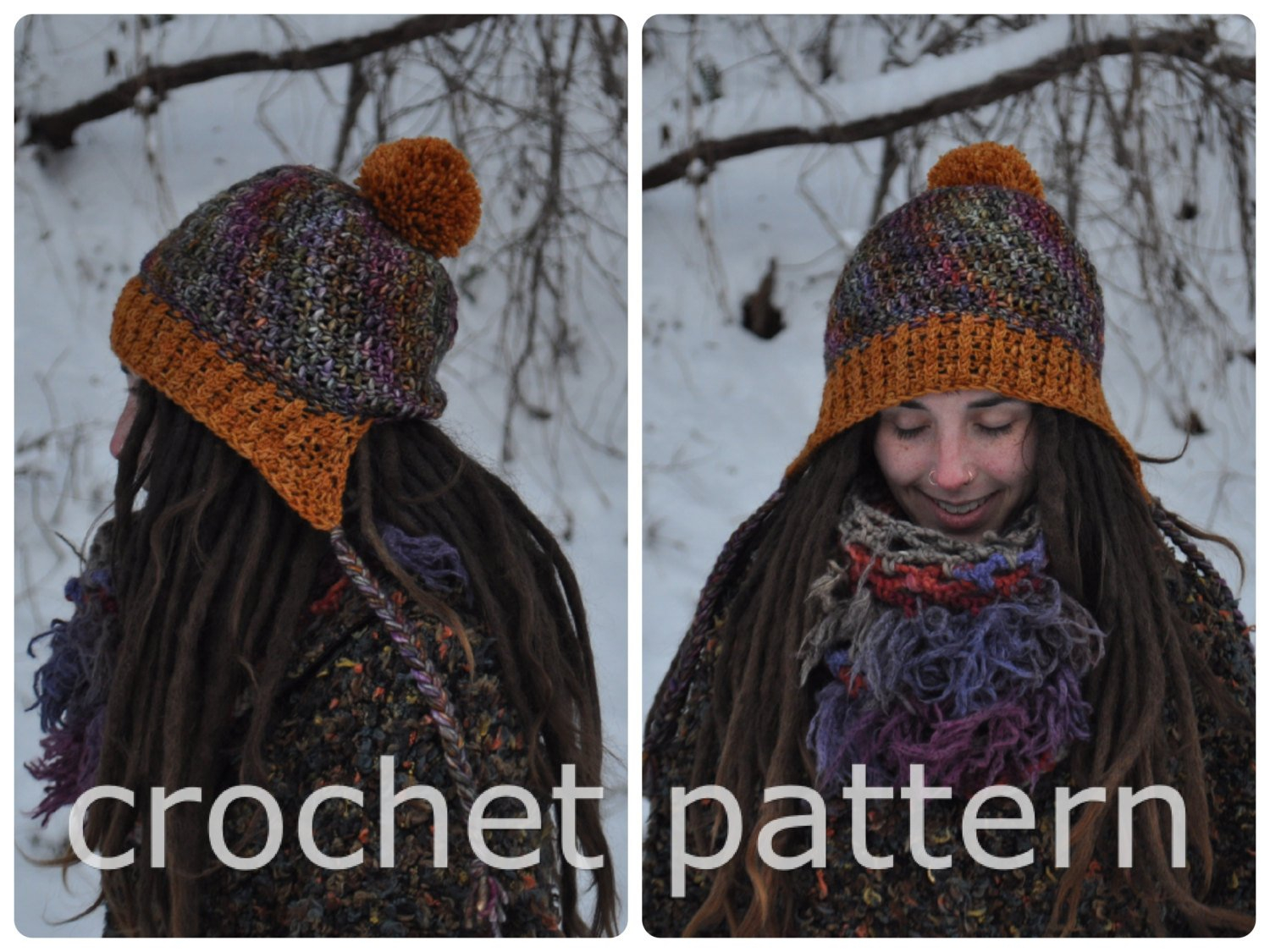 Crochet Slouchy Hat With Brim Pattern Crochet Pattern Easy Beginner Slouchy Winter Hat Cap Ribbed Brim
