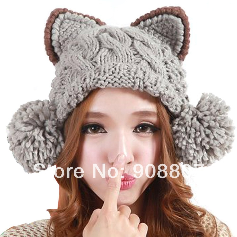 Crochet Slouchy Hat With Brim Pattern Etang Free Shipping Women Girl Cat Design Slouchy Cabled Pattern